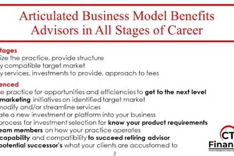 Financial Advisor: articulate, develop and/or analyze your unique business model